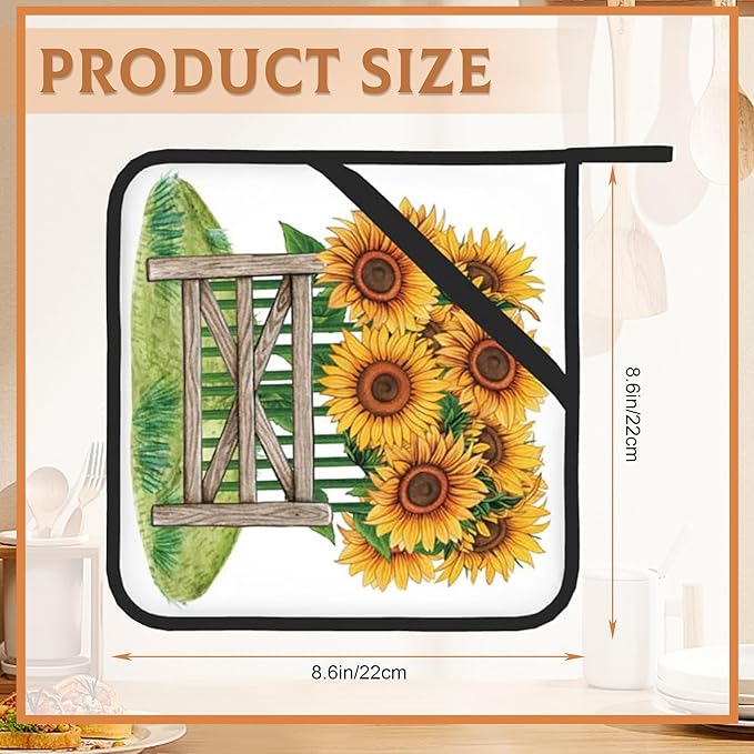 Sunflower Filed Pot Holders Set of 2 Heat Resistant Potholders,Fire Oven Hot Pads for Kitchen Cooking Baking Barbecue