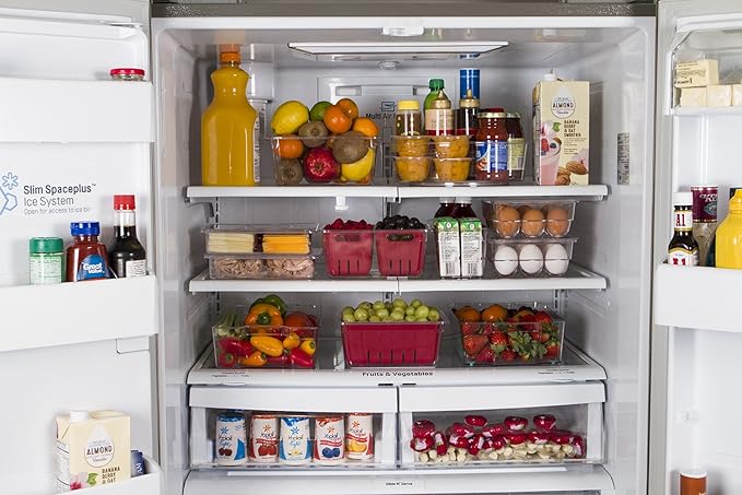 Kitchen Spaces Twin Colander Food Storage Container, Strainer and Fridge Organizer Bin for Fruits and Veggies, Stackable, BPA-Free