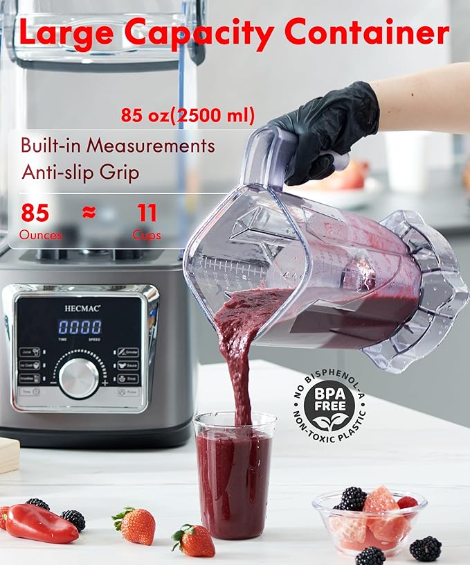 HECMAC 3-Peak HP Professional Blender, Max.2200W High Power, 85oz Large Capacity, Self-Cleaning, 6 Pre-Set Programs, Soundproof Cover - for Smoothies, Ice Crushing, Food Prep, Home & Commercial Use