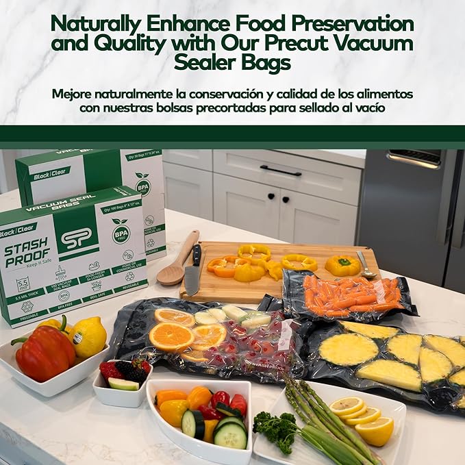 Vacuum Seal Bags 8" x 12" (100 Count) 5.5 Mil (Black and Clear) - BPA Free Commerical Grade Food Saver for Storage, Sous Vide, and Meal Prep Sealer Bag