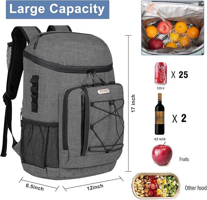 Backpack Coolers Insulated Leak Proof 30 Cans, Soft Sided Insulated Cooler Bags Ice Chest Backpack for Beach Travel Camping, with Reusable Ice Packs