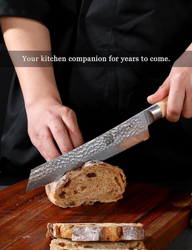 Serrated Bread Knife for Homemade Bread- 8 inches VG-10 Core, SGS Certified Ultra and Long-lasting Sharp Damascus Steel, Efficient Slicing Sourdough Crusty Bread Cutter