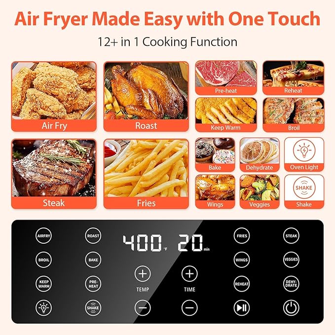 Beelicious 5.8QT Large Air Fryer, 12-in-1 Digital Airfryer with Clear Window, 40+ Recipes, Flavor-Lock Tech, Shake Reminder, Compact, Quiet, Dishwasher Safe, Nonstick, Fit for Family of 2-5, Black