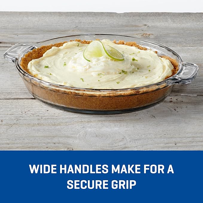 Anchor Hocking 2 Pack 9.5 Inch Glass Pie Plates – Classic Bakeware for Pies, Quiches, and Tarts – Oven Safe, Dishwasher Safe, Made in USA