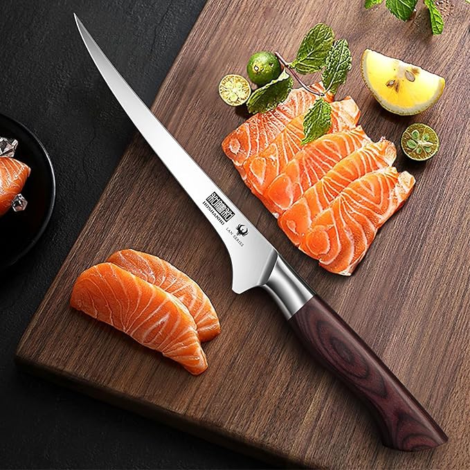 Fillet Knife 7 Inch, Professional High Carbon Stainless Steel Boning Knife for Meat, Ultra Sharp Japanese Fish Fillet Knives with Ergonomic Wood Handle
