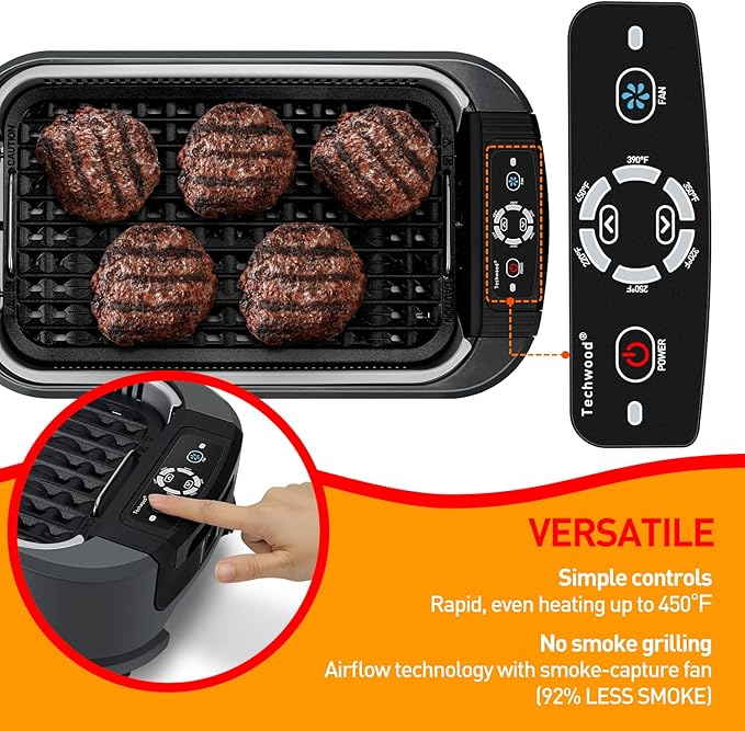 Indoor Smokeless Grill, Techwood 1500W Electric BBQ Grill with Temperature Control, Korean Grill Removable Grill & Griddle Plates, Tempered Glass Lid