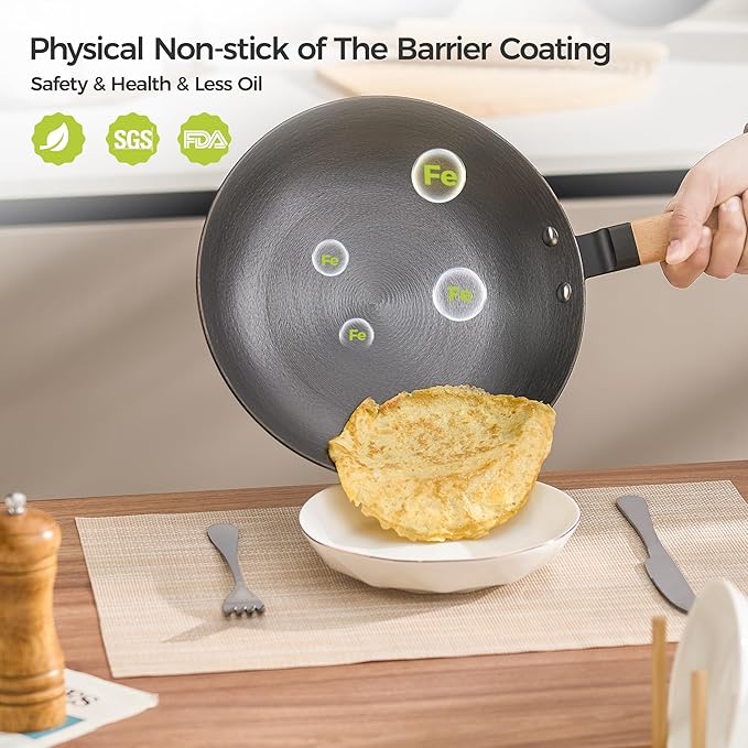 YUTANN 12 Inch Frying Pan, Pre-seasoned Cast Iron Skillet Lightweight Cast Iron Pancake Pan, Induction Frying Pan, Durable & Oven Safe to 500℉, Suitable for All Stovetops, PFAS & PFOA Free