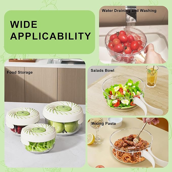 Large 2.85QT(2.7L) Multipurpose Drain Basket with Lid, 2 in 1 Fruit and Vegetable Washing Bowl with Strainer, Plastic Colander for Kitchen and Fridge, Washing Fruits and Vegetables