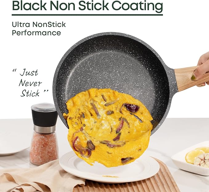 9.5 Inch Nonstick Frying Pan Skillet with Lid,Granite Non Stick Omelet Pans,Induction Compatible Egg Pan with Heat Resistant Handle,PFOA Free