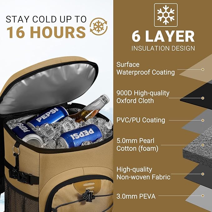 Cooler Backpack, Lightweight and Soft Backpack Cooler for Men Women, Insulated Lunch Bag for Camping Traveling Hiking