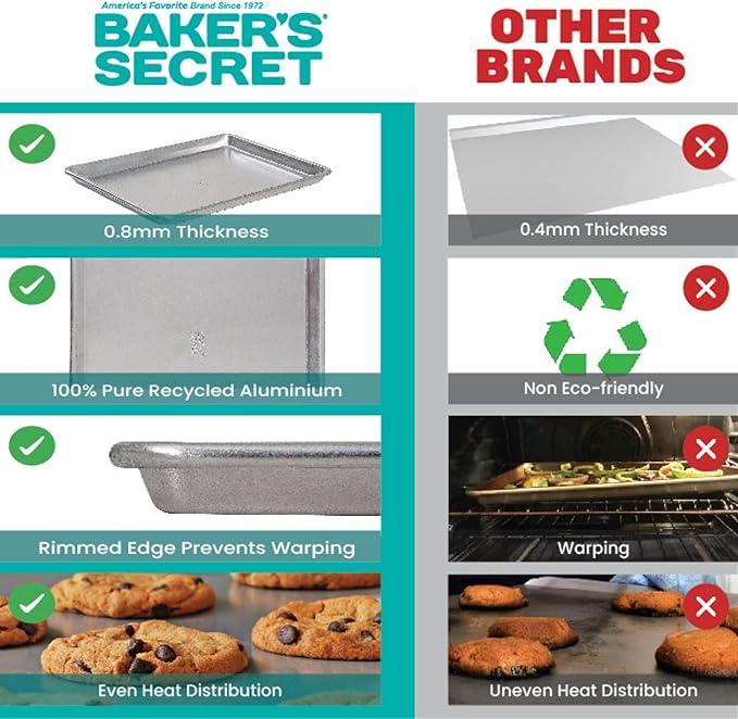 Baker's Secret 17" Pure Aluminum Cookie Sheet, 100% Recycled, Baking Sheet Cookie Sheets for Baking, 0.8mm Extra Thick Baking Pan, Commercial Grade, The Natural Aluminum Collection