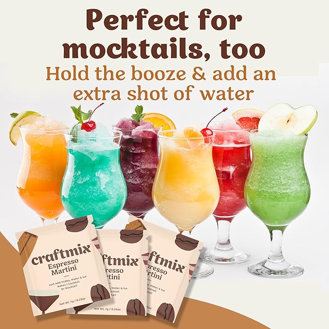 Craftmix Espresso Martini Mix, Makes 12 Drinks, Skinny Cocktail & Mocktail Drink Mixers - Instant Coffee Packets - Real Coffee Martini Mix - Vegan Low-Carb, Low-Sugar, Non-GMO, Dairy Free, Gluten Free