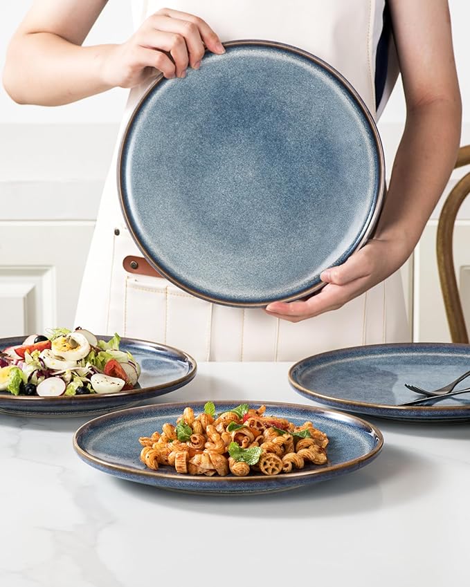 UNICASA Ceramic Large Dinner Plates - 11 Inch Dessert, Salad Plate Set of 4 for Steak, Pasta, Dinnerware Sets, Scratch Resistant - Porcelain Serving Dishes, Dishwasher & Microwave Safe (Blue)