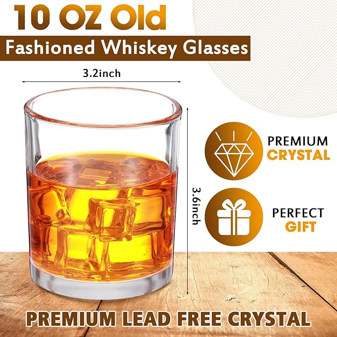 12 Pieces Old Fashioned Whiskey Glasses 10 oz Bourbon Cocktail Rocks Glasses for Whiskey Bourbon Liquor and Cocktail Drinks Gift for Men Home Bar(Classic)