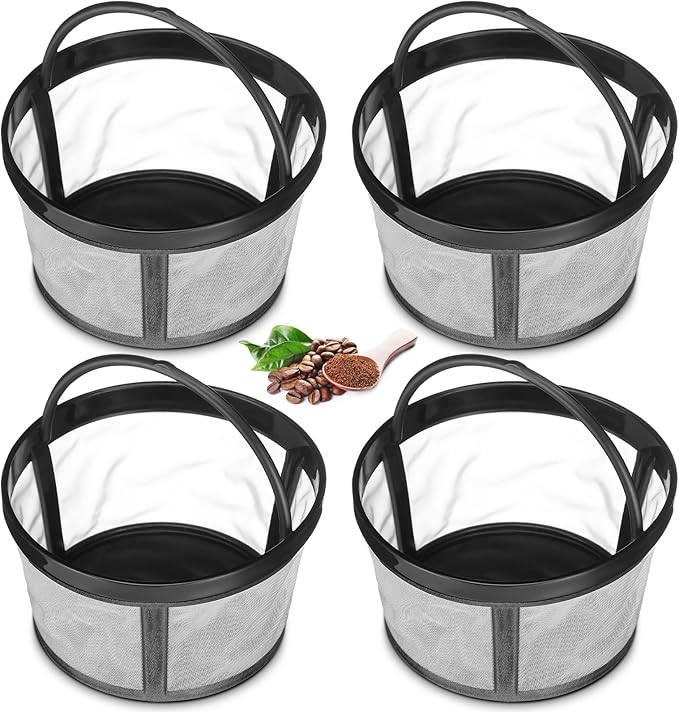 Maxdot 4 Packs Reusable Coffee Filters for Mr. Coffee 4-5 Cup Replacement Nylon Mesh with Handle 2.8 x 3.1 x 2 Reusable Filter Basket Fits Most Coffeemakers and Brewers Universal