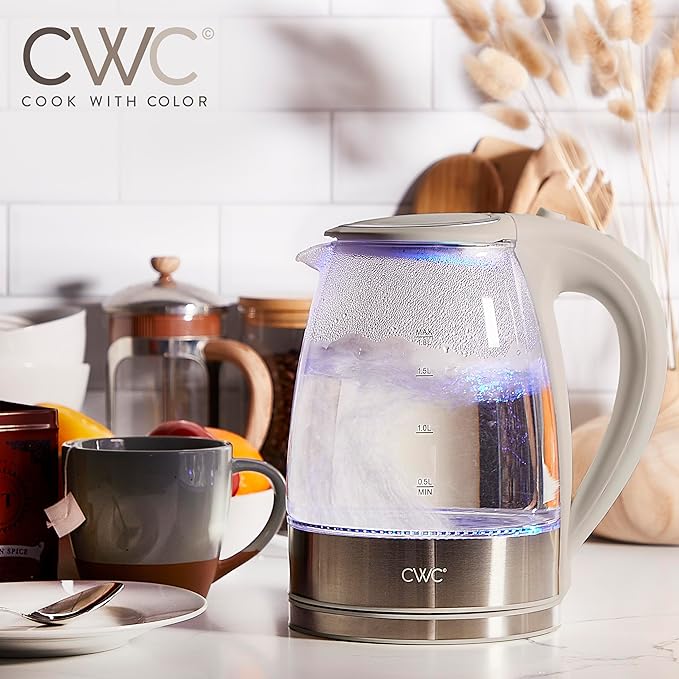 COOK WITH COLOR Electric Tea Kettle, 1.8L Cordless Hot Water Boiler, 1200W Rapid Boil, Auto Shutoff & Boil Dry Protection, BPA-Free, Sleek Countertop Design, Sand