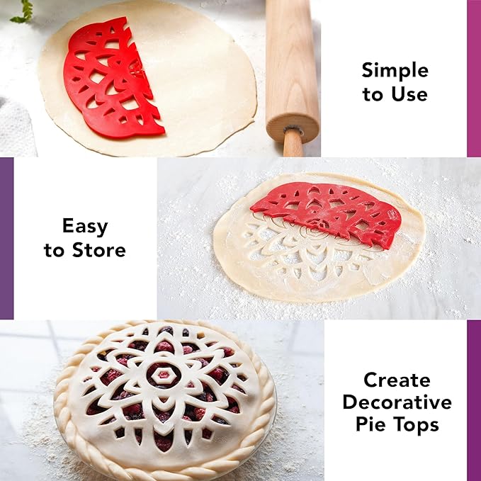 Talisman Designs Pie Top Cutter | 10-Inch | Red | Pie Crust Cutter | Pie Decorating Tools | Pie Pastry Baking Accessories | Stencil Crust Cutout