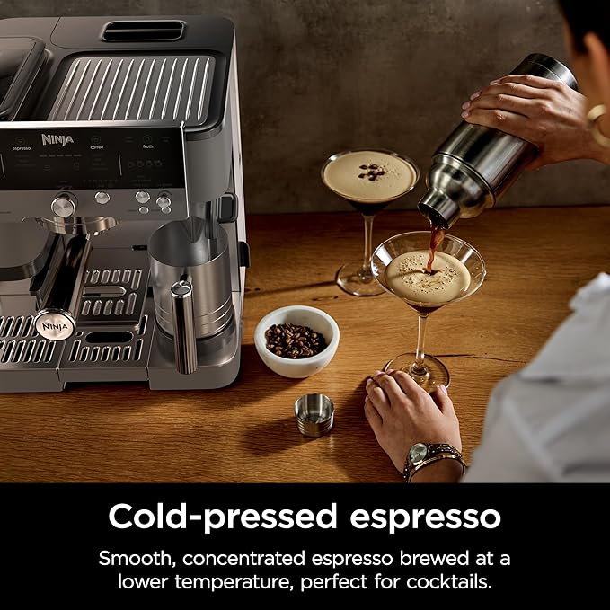 Ninja Luxe Cafe Premier Series, Espresso Machine, Drip Coffee, Rapid Cold Brew, Integrated Grinder, Hands-Free Frother, with Knock Box, Water Filter, Cleaning Tablets, Descaler, ES601GM