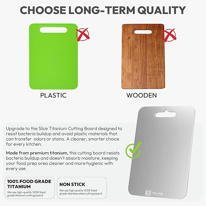 100% Pure Titanium Cutting Board-Titanium board for Kitchen,14"x9.9"x0.08"- Easy to clean, Dishwasher safe Chopping Board, Double Sided Cutting Board for Meat, Poultry, Fruit, Vegetable