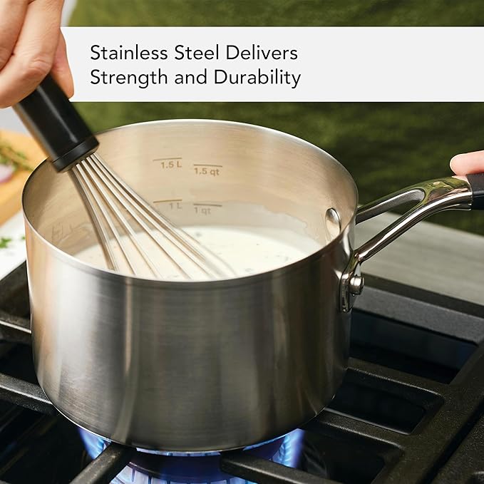 KitchenAid Induction Saucepan with Lid, 3 Quart, Brushed Stainless Steel