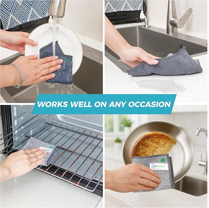 12Pcs New Upgrade 2-Layer Non Scratch Wire Dishcloth,Wire Dishwashing Rag,Reusable Quick-Dry Odor-Free Scrub Cloths for Dishes, Kitchen Cleaning Dish Rags for Cookware,Sinks, Dishes,Stove 