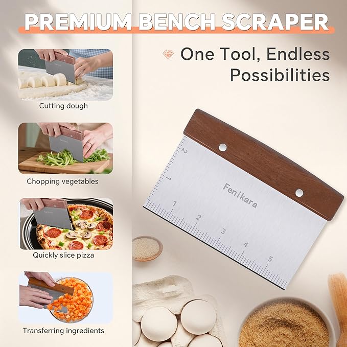 2PCS Magnetic Bread lame with Stainless Steel Dough Scraper and 2 PCS Food-safe Bowl Scraper, Sourdough and Bread Scoring Tool for Dough, Bread, Versatile Bench Scraper and Cutter for Pizza, Cake