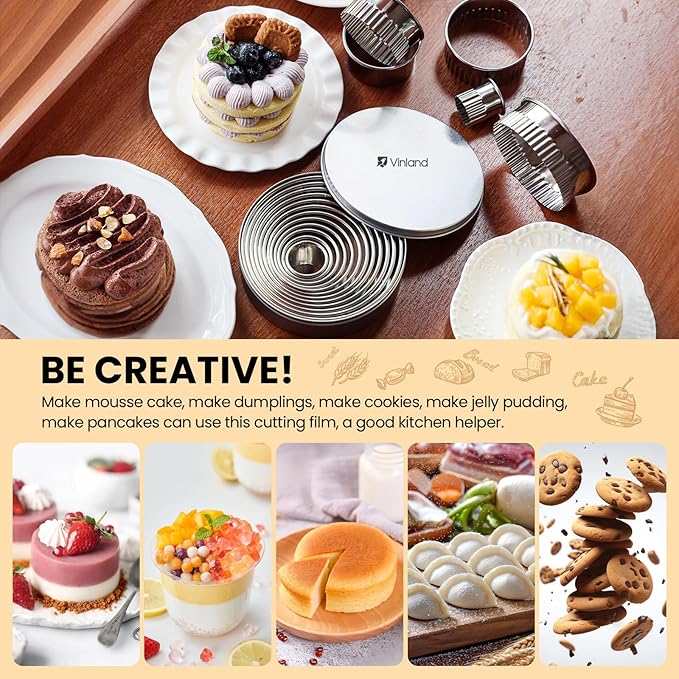 12-Piece 304 Stainless Steel Biscuit Cutter Set - Round Cookie Cutters for Baking (1/2/3/4/5 Inch) with Storage Box, Dough Pastry Cake Circle Cutting Ring Molds, Non-Rust & Dishwasher Safe