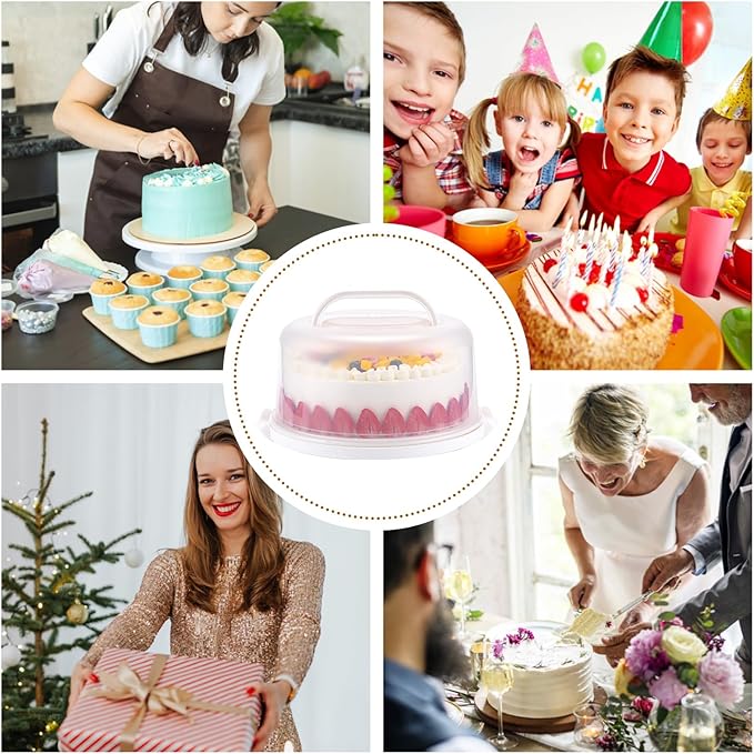 Cake Carrier with Lid and Handle, Multipurpose Cake Stand Fits 10 inch Cake, Cupcake Containers for 11 Cupcakes,Cake Holder Serves as Five Section Serving Tray, Portable Cake Carriers, White