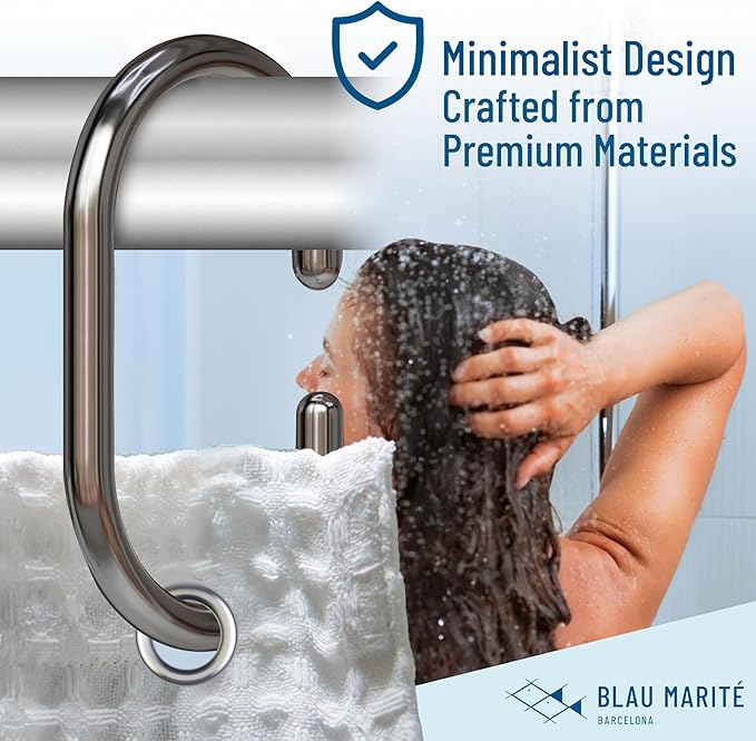 12 Metal Shower Curtain Hooks, Rust-Proof Decorative C-Shaped Curtain Hooks for Bathroom, Chrome Shower Curtain Rings, Fits Rods Up to 1 Inch (C, Silver)