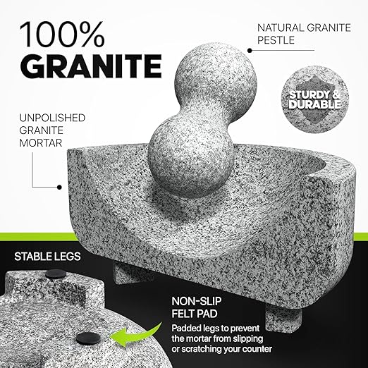 2 Sets Umien™ Granite Mortar and Pestle Set - 100% Granite - 3.5-Cups - 8-Inch – Avocado Tool Included – Natural Stone Molcajete for Spices, Pestos, & Guacamole (Grey) - Stone Grinder - Guacamole