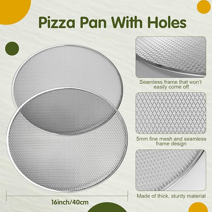 12 Pcs Pizza Pan with Holes 16 Inch Pizza Screen Tray Aluminum Seamless Round Pan for Oven Nonstick Baking Sheet for Kitchen Bakery Restaurant BBQ Party Cookware Supplies