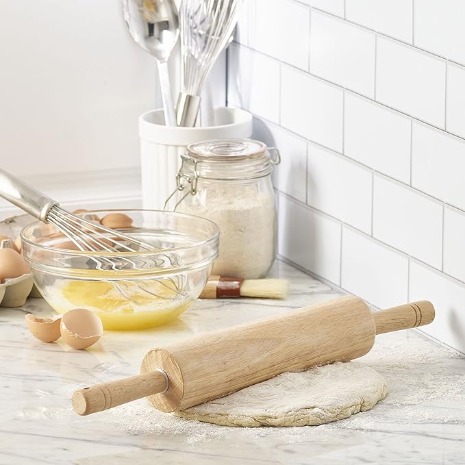 FARBERWARE Classic Wood Rolling Pin, 18-Inch Hardwood Dough Roller for Baking Pizza, Pies, Pastry and Cookies, Ergonomic Handles, Kitchen Essential