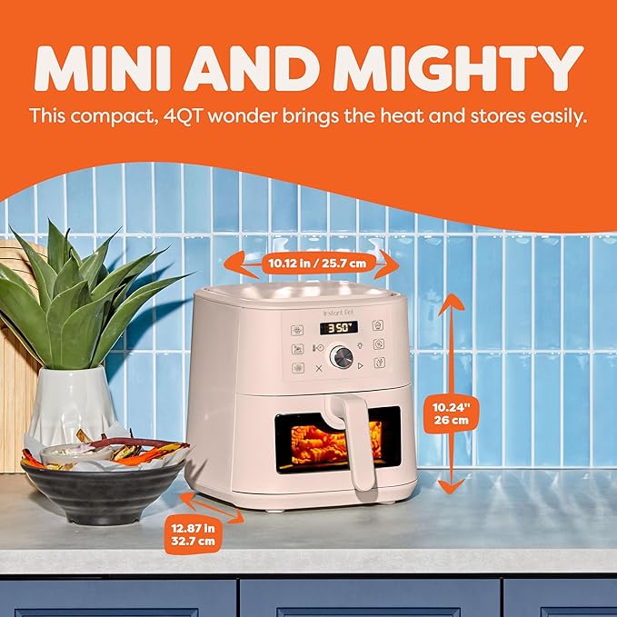 Instant Pot 4QT VORTEX 6-in-1 Mini Air Fryer, Air fry, Bake, Roast, Broil, Dehydrate or Reheat, Rosewater, 4 Quarts