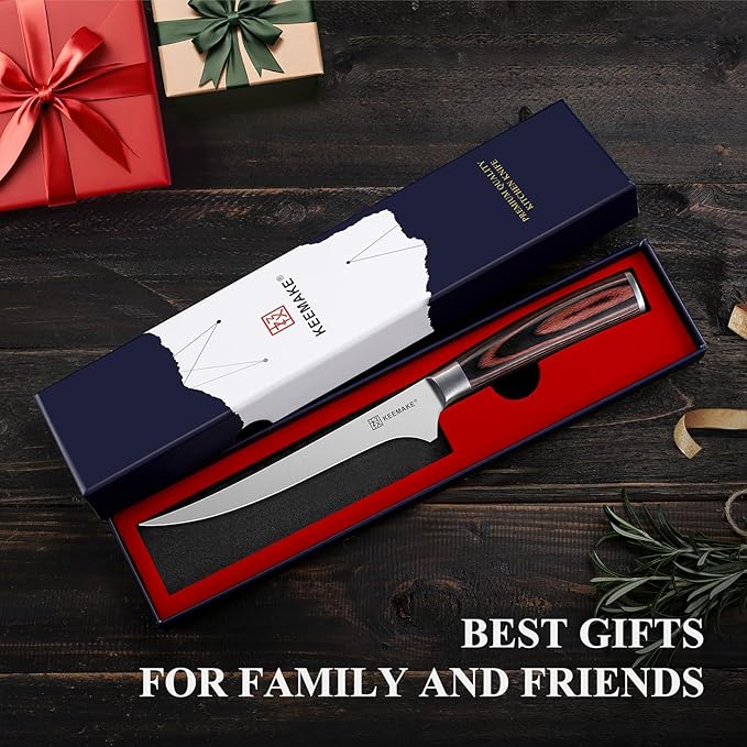 KEEMAKE Boning Knife 6 Inch, Razor-sharp Fillet Knife with High Carbon Stainless Steel Blade and Pakkawood Handle, Professional Kitchen Deboning Knives with Protective Sheath