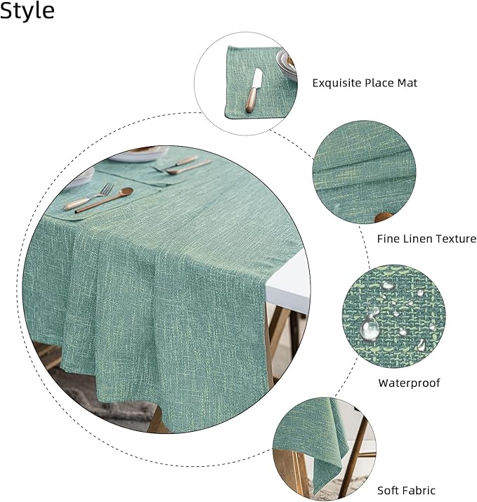 Waterproof Cotton Linen Tablecloths Rectangle Dining Table Cloth, Wipe Clean Indoor & Outdoor Table Cover for Buffet Party and Banquets, Wrinkle Resistant(54"x120") Onyx Green