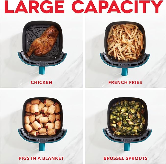 DASH Tasti-Crisp™ Electric Air Fryer Oven, 2.6 Qt., Teal – Compact Air Fryer for Healthier Food in Minutes, Ideal for Small Spaces - Auto Shut Off, Analog, 1000-Watt