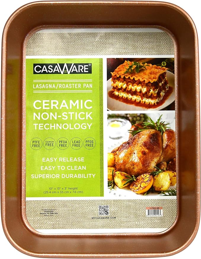 casaWare Ceramic Coated NonStick Lasagna/Roaster Pan 13 x 10 x 3-Inch (Rose Gold Granite)