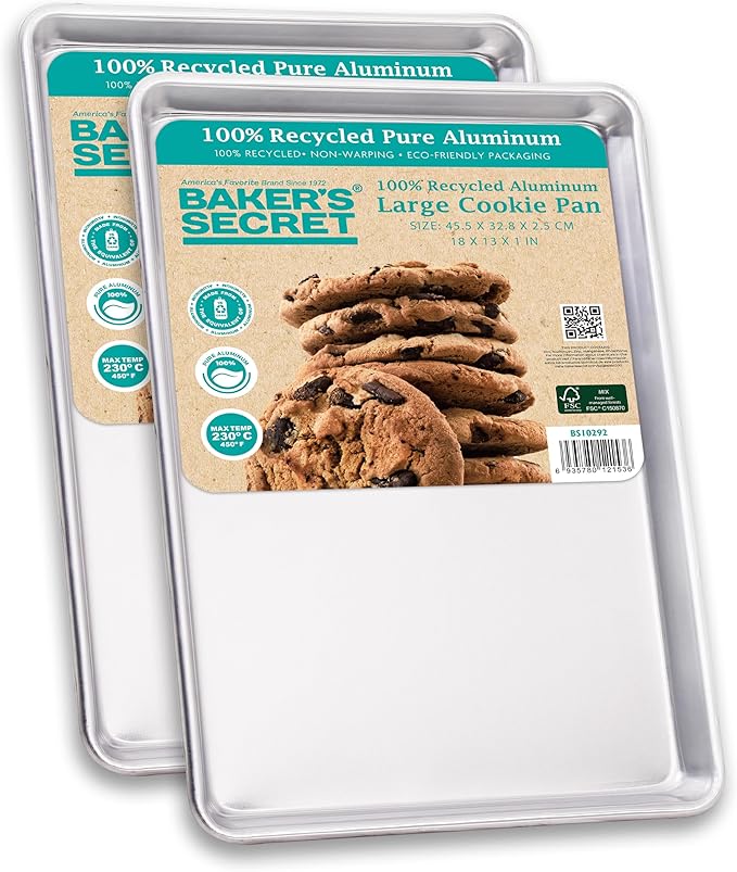Commercial Quality Baking Sheet Pan Set, 2pcs 17" Baking Trays, 100% Recycled Aluminum, Baking Sheet Cookie Sheets for Baking, 0.8mm Extra Thick Baking Pan, Commercial Grade by Baker's Secret