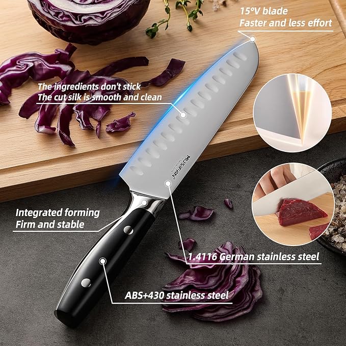 6-Piece Knife Block Sets,Stainless Steel Kitchen Knife Set with Block – High Carbon Black Knives, Dishwasher Safe,Holiday Gift