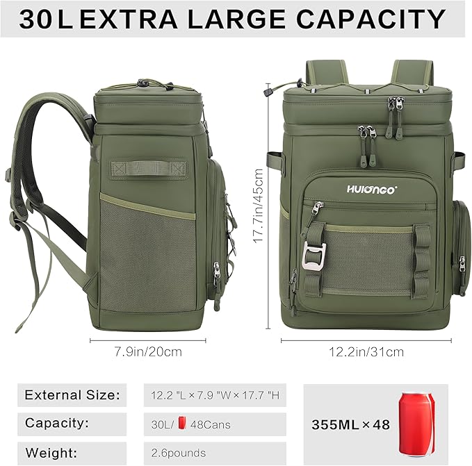Large Waterproof Insulated Cooler Backpack for Men & Women, Leak Proof Cooler Backpack for Camping, Beach, Fishing, Picnic, Travel, Outdoor, 30L, 48Cans