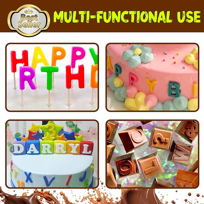 Silicone Letter Mold Chocolate Molds - Non-Stick Letter Chocolate Mold, Made of Food Grade Silicon, Perfect for Cake Decoration, Candy, Chocolate, Birthday Party - 4 Pack