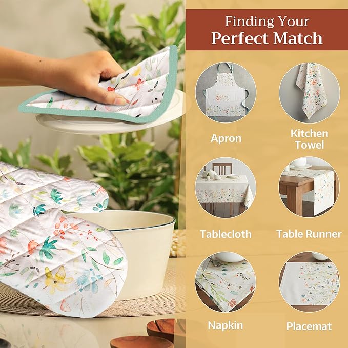 Maison d'Hermine Pot Holders 100% Cotton Heat Resistant Potholders 8" x 8" Hot Pads with Loop BBQ, Cooking, Baking, Grilling, Kitchen, Handling Hot Pans Spring/Summer (Pack of 1, Colmar)