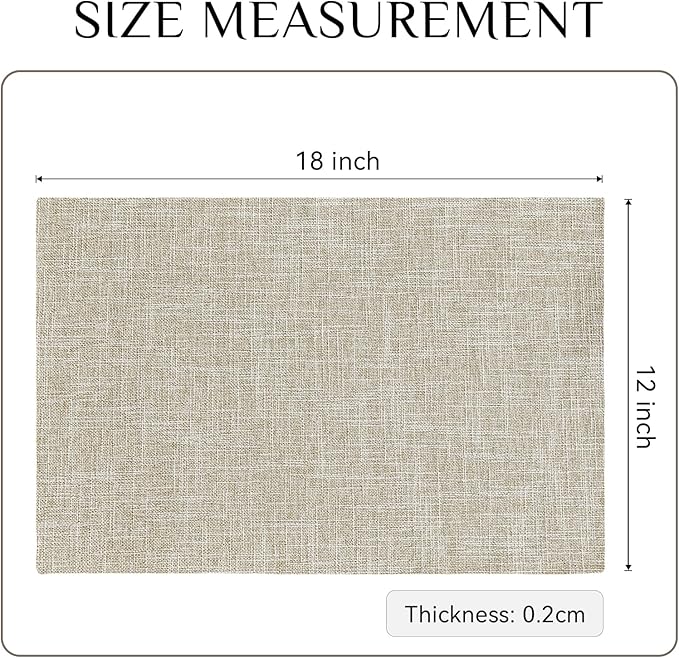 Softalker Faux Linen Placemats Set of 4-12 x 18 Inch, Heat Resistant Double Layered Durable Burlap Farmhouse Place Mats, Non-Slip Washable Rustic Table Mats for Dining, Kitchen, Party(Beige