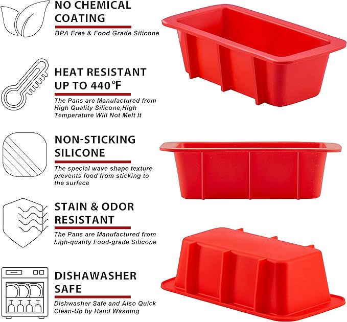Anaeat Mini Reusable Silicone Bread Pan Set of 3, Non-Stick and Flexible, Safe and Environment Friendly, Multi-Purpose, Easy to Use and Clean, Brand Quality Guarantee