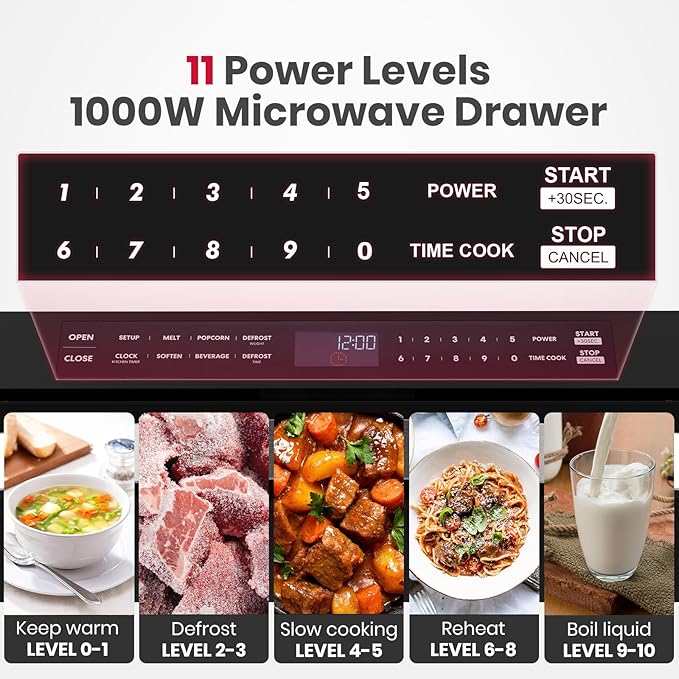 GASLAND 1.2 cu. ft. Microwave Drawer 24 Inch, 1000W Built in Drawer Microwave, Under Counter Microwave, Under The Cabinet Microwave with 11 Custom Cooking Levels, Touch Controls, Stainless Steel