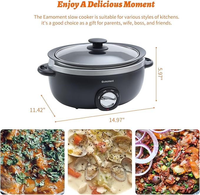 Slow Cooker 6+ Quart Black Uniform Heating,Non Stick Pot,Aluminum,6.5Qt Slow Cooker Makes Your Food More Delicious.Suitable as a Gift for Wives,Parents,and Friends