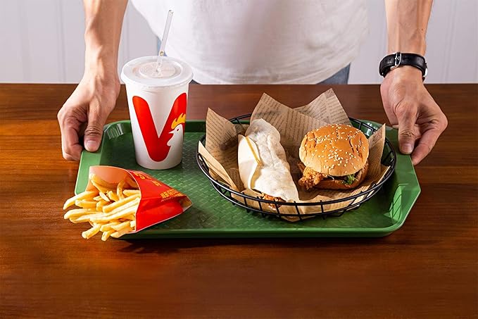 Plastic Fast Food Serving Tray,16.95 by 11.82-Inch,Set of 12 (Green)