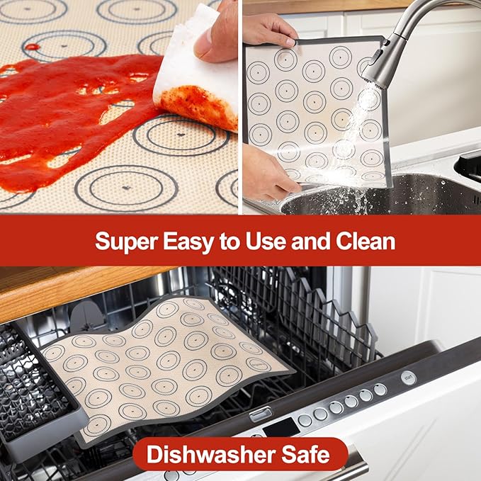 Silicone Baking Mat Set of 6, Non-Stick & Easy Clean Food Grade Reusable Baking Mat, Silicon Baking Mats Oven Liner Sheet, Round & Square Cake Mat, Pastry Board Rolling Dough Mats for Macaron Cookie