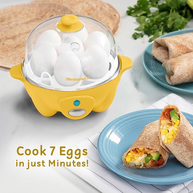 Elite Gourmet Easy Electric 7 Egg Capacity Soft, Medium, Hard-Boiled Cooker Poacher, Scrambled, Omelet Maker with Auto Shut-Off and Buzzer, BPA Free