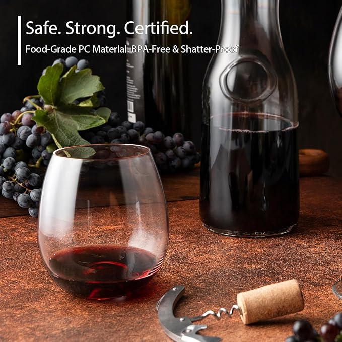 10oz Premium Plastic Wine Glasses Set of 6 Unbreakable Outdoor Wedding Cups Yacht Party Tumblers Stemless Reusable Cups for Red White Wine High-End Events